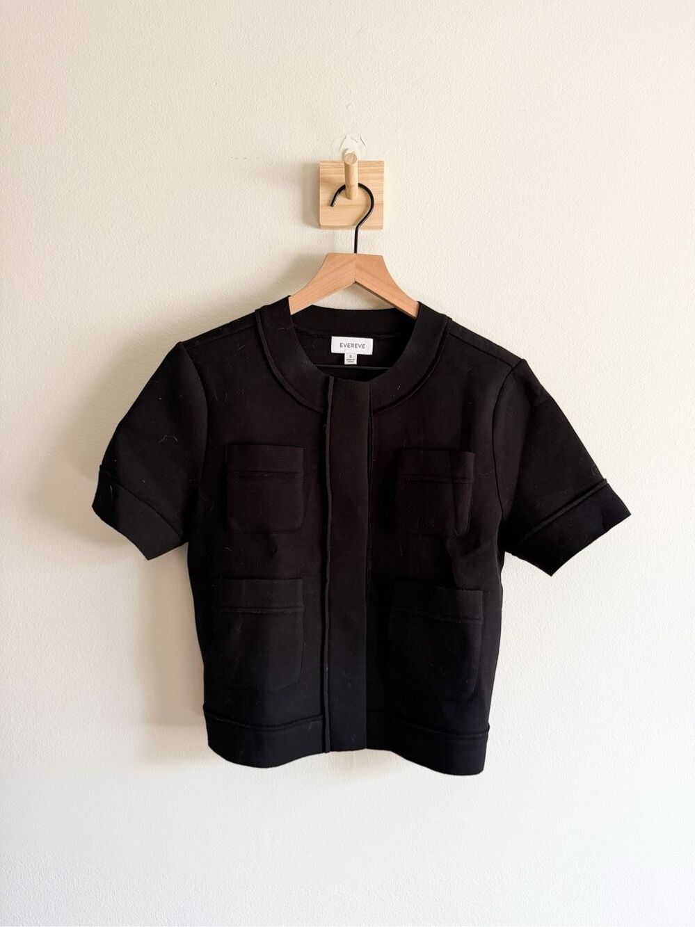 Evereve Ponte Short Sleeve Button Down Top Size S